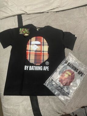 Bape x Burberry Black Plaid Ape Head Logo Tee
